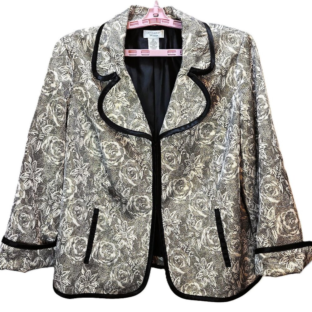 Laura Ashley Jacket Black Gray Gold Metallic Floral Tapestry  Women's Size 2X